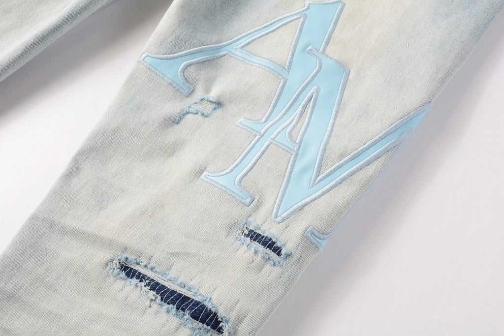 AMIRI CLEAR BLUE TURQUOISE WRITTING PATCHS