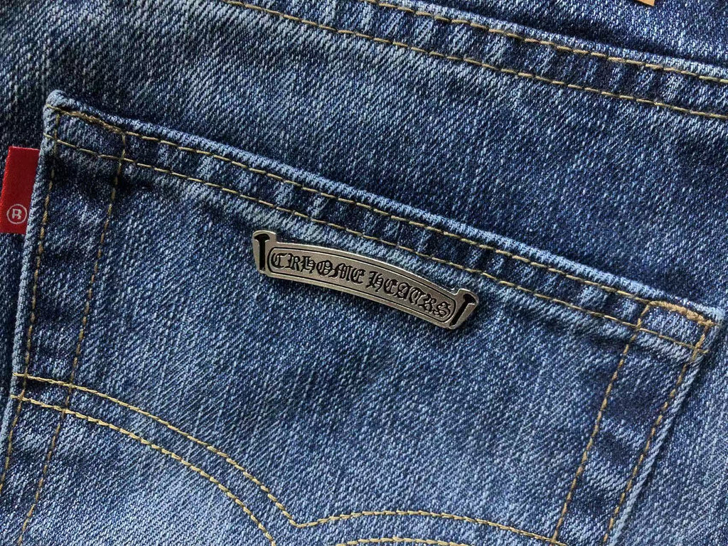 CHROME DARK BLUE JEANS BLACK WHITE CROSS