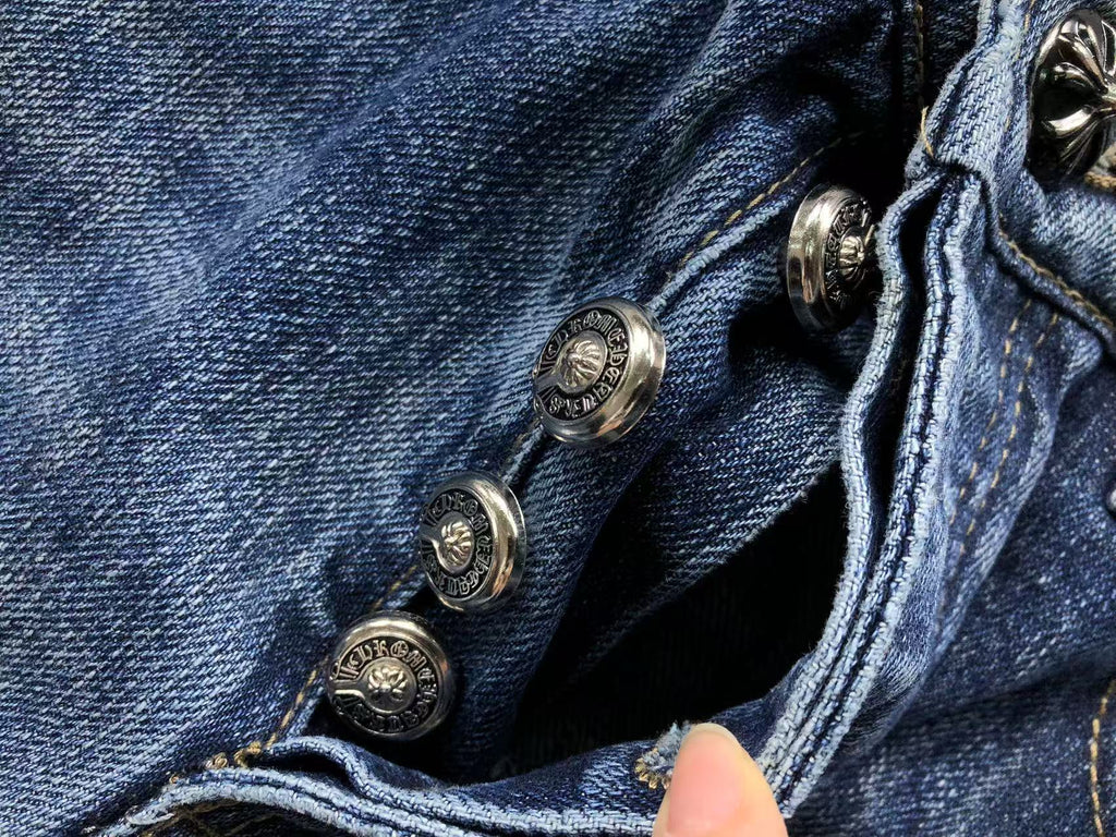 CHROME DARK BLUE JEANS BLACK WHITE CROSS
