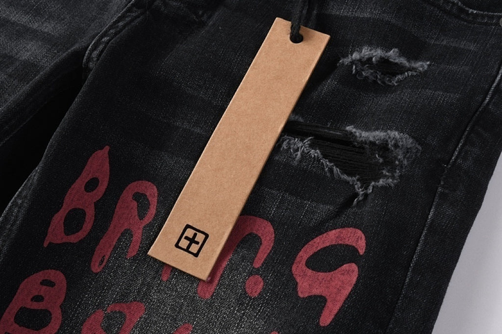 KSUBI BLACK RED WRITTING JEANS K54