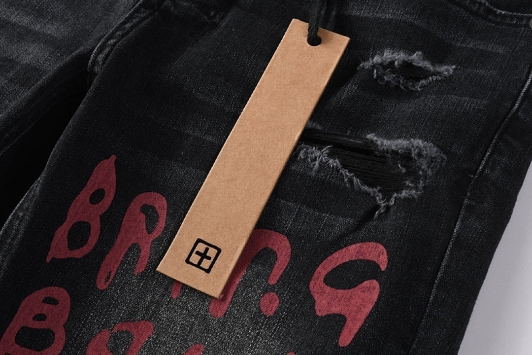 KSUBI BLACK RED WRITTING JEANS K54