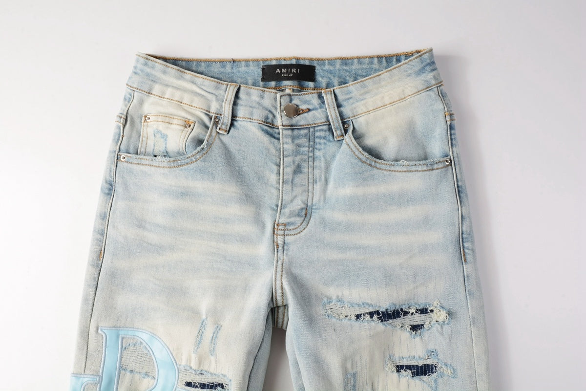 AMIRI CLEAR BLUE TURQUOISE WRITTING PATCHS