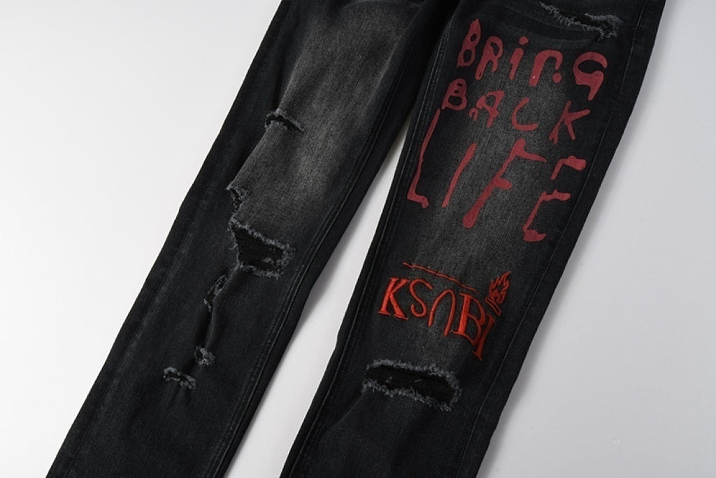 KSUBI BLACK RED WRITTING JEANS K54