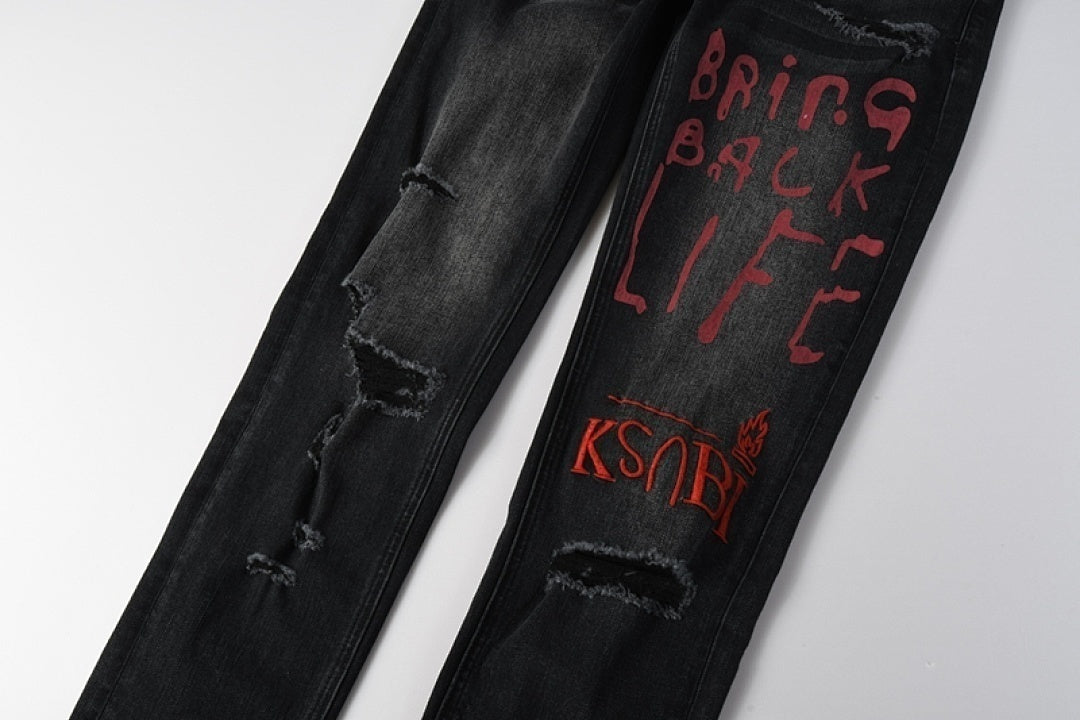 KSUBI BLACK RED WRITTING JEANS K54