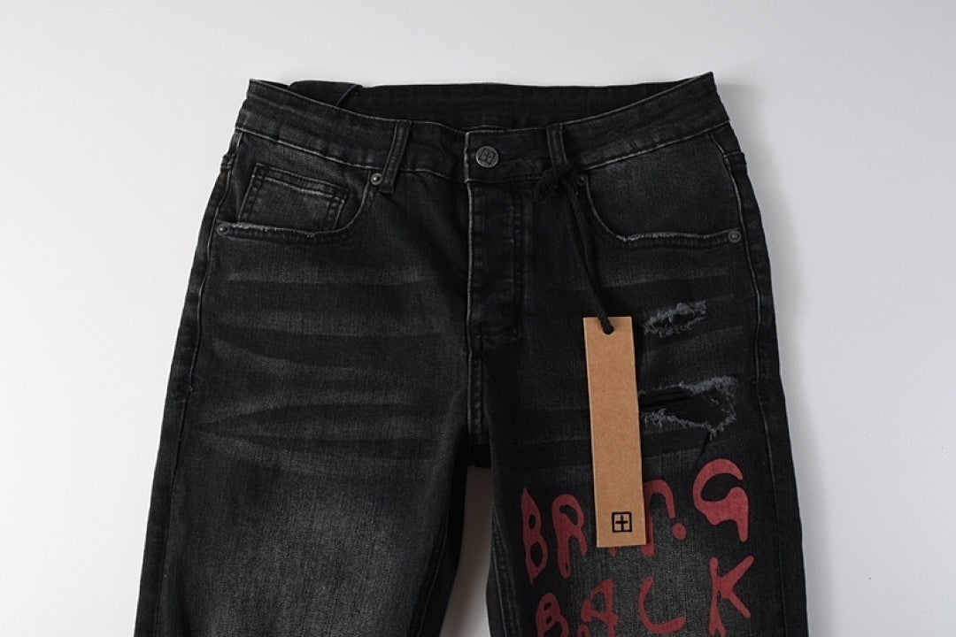 KSUBI BLACK RED WRITTING JEANS K54
