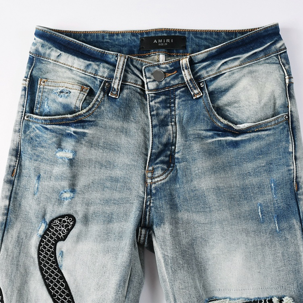 AMIRI BLACK SNAKE BLUE JEANS