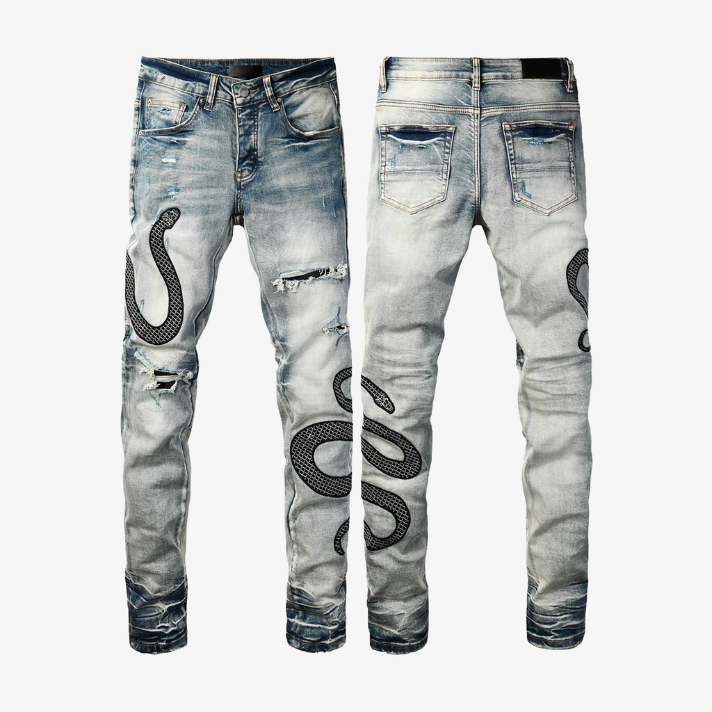 AMIRI BLACK SNAKE BLUE JEANS