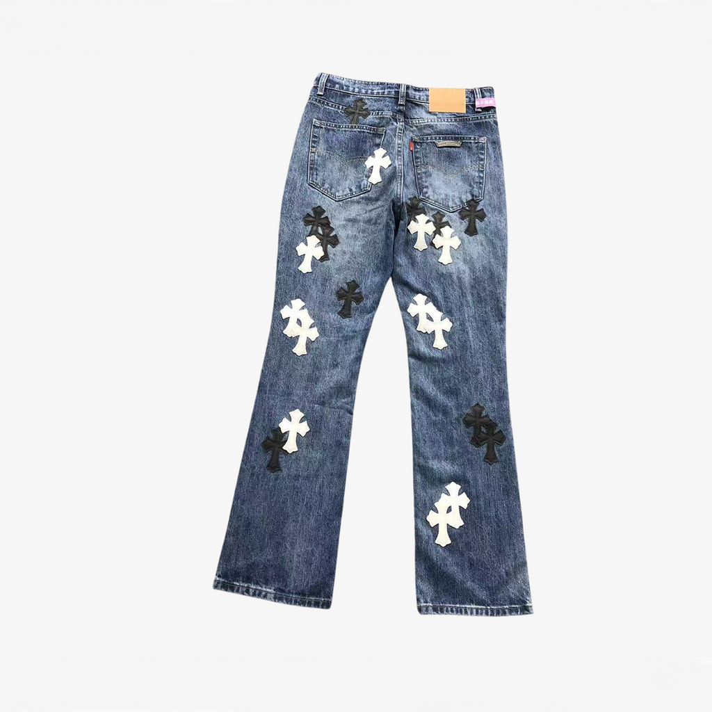 CHROME DARK BLUE JEANS BLACK WHITE CROSS