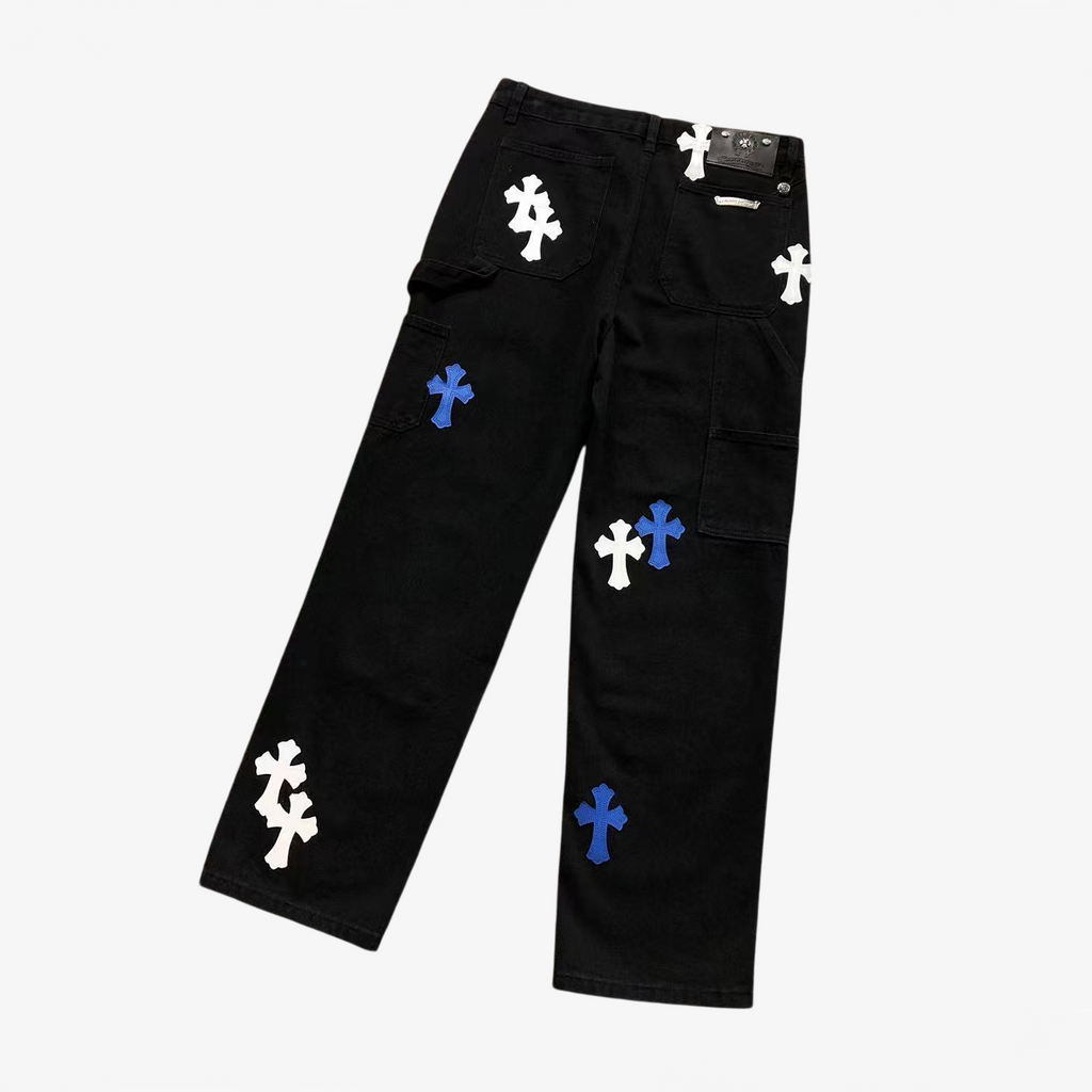 CHROME BLACK JEANS WHITE BLUE CROSS