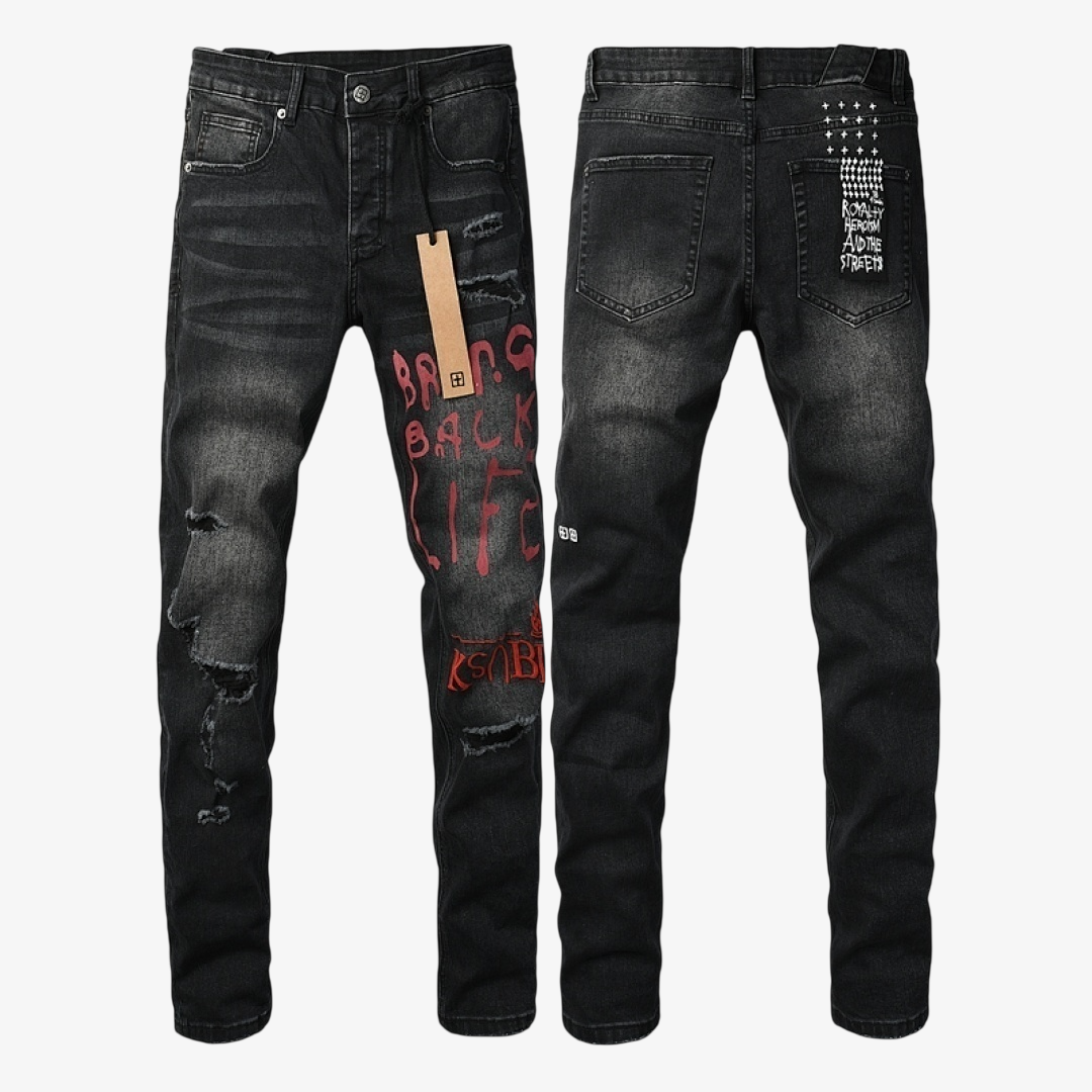 KSUBI BLACK RED WRITTING JEANS K54