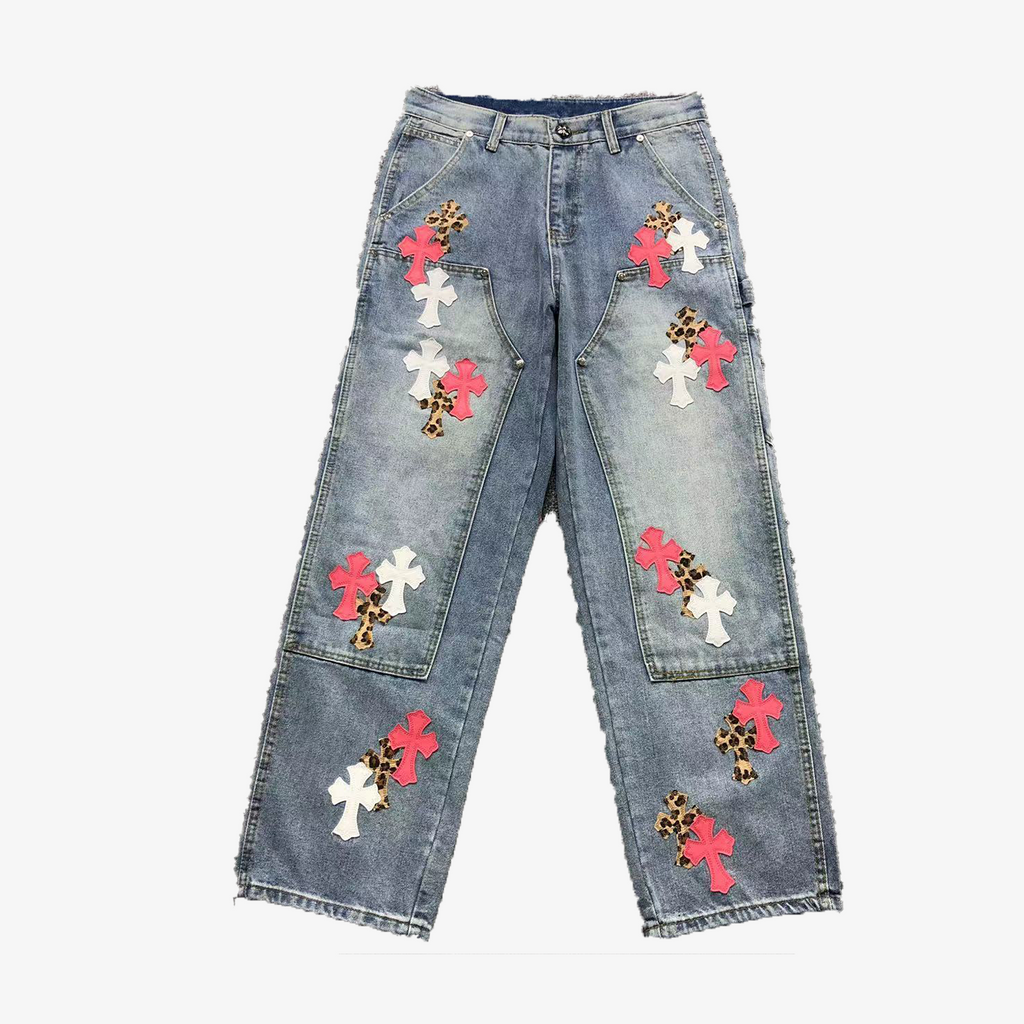 CHROME BLUE JEANS PINK WHITE CHEETAH CROSS