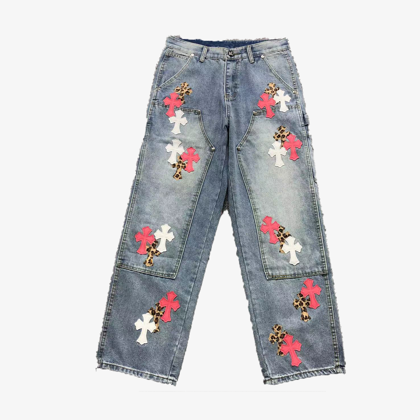 CHROME BLUE JEANS PINK WHITE CHEETAH CROSS