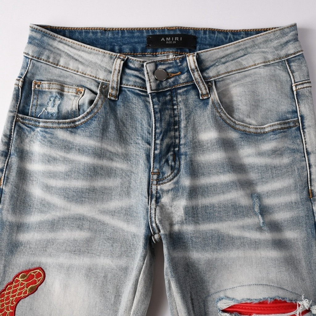 AMIRI RED SNAKE BLUE JEANS