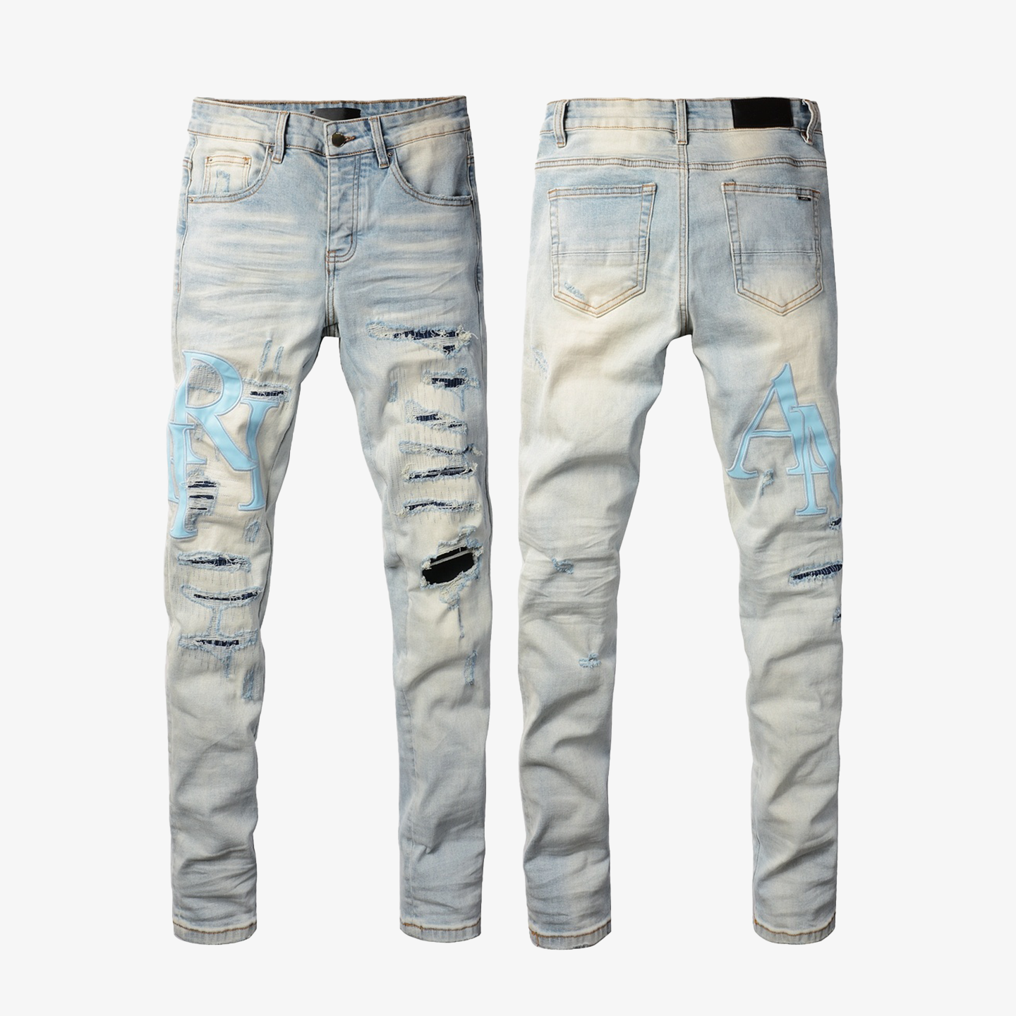 AMIRI CLEAR BLUE TURQUOISE WRITTING PATCHS