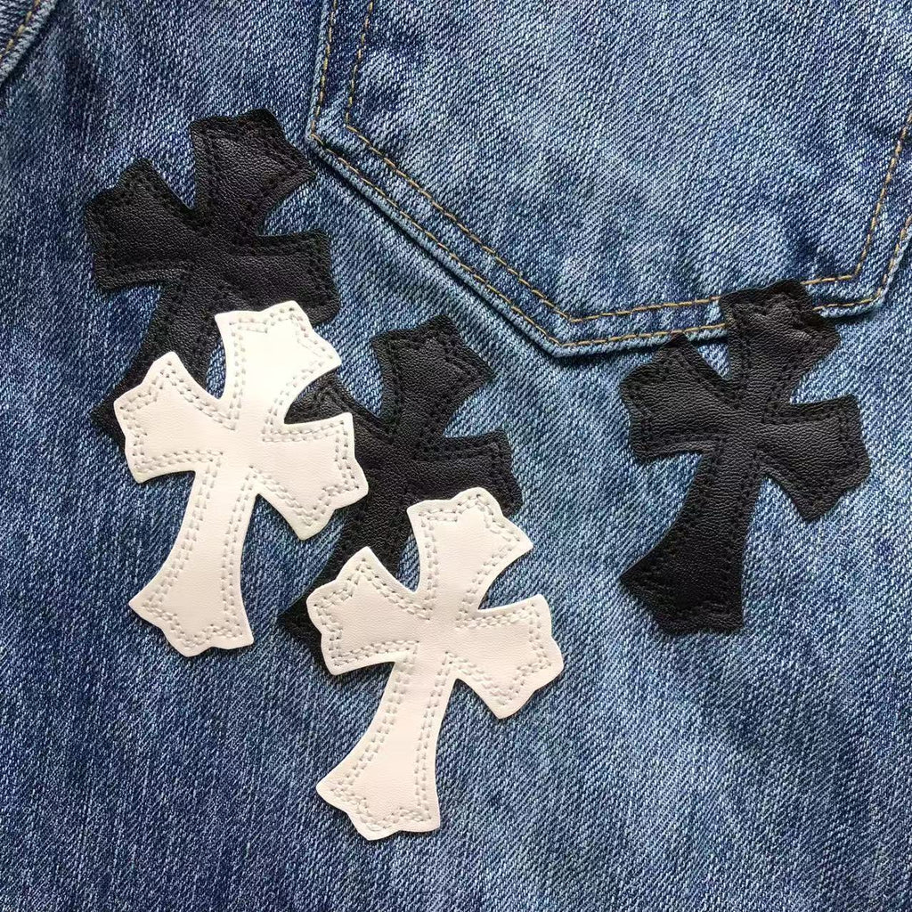 CHROME DARK BLUE JEANS BLACK WHITE CROSS