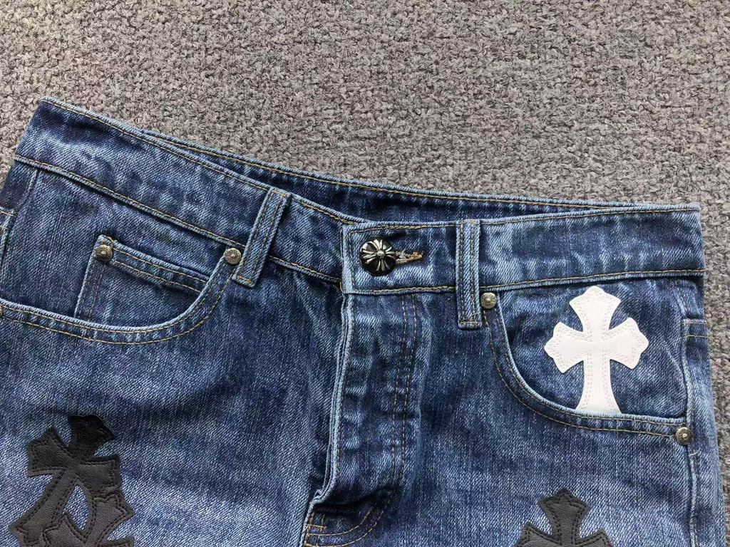 CHROME DARK BLUE JEANS BLACK WHITE CROSS