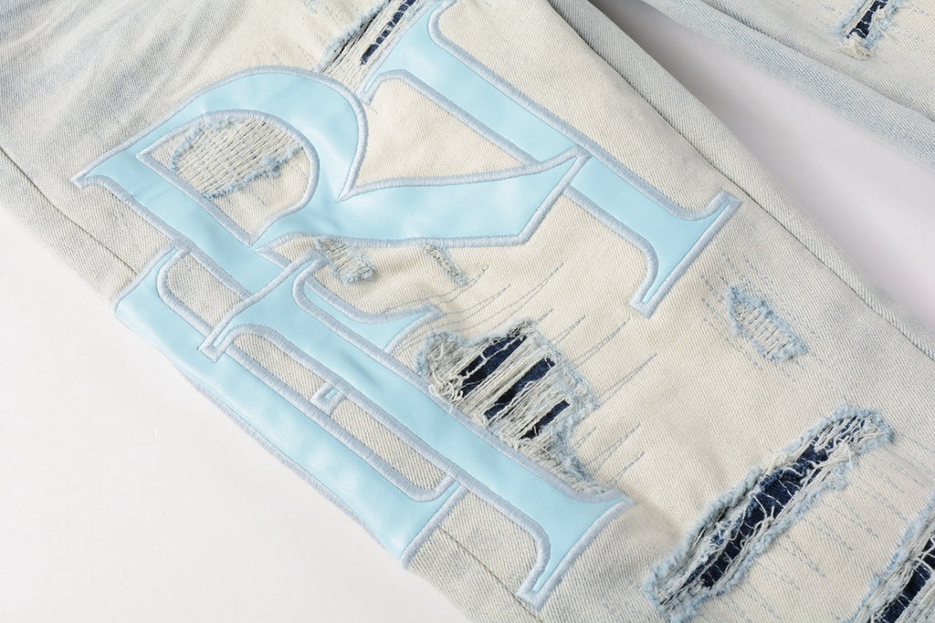 AMIRI CLEAR BLUE TURQUOISE WRITTING PATCHS