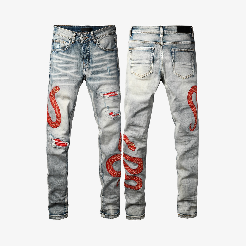 AMIRI RED SNAKE BLUE JEANS